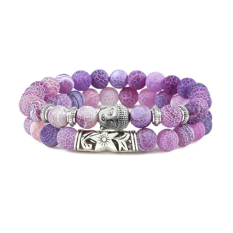 Buddha Stones 2Pcs Natural Crystal Agate Buddha Protection Bracelet