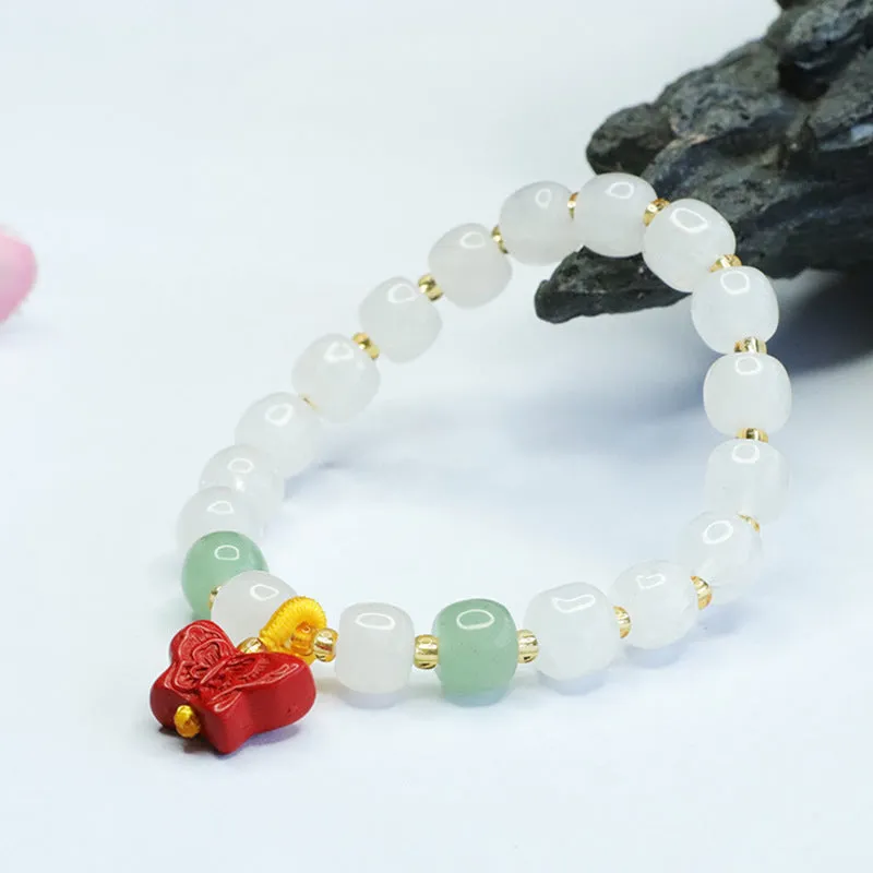 Butterfly Cinnabar and White Jade Bracelet