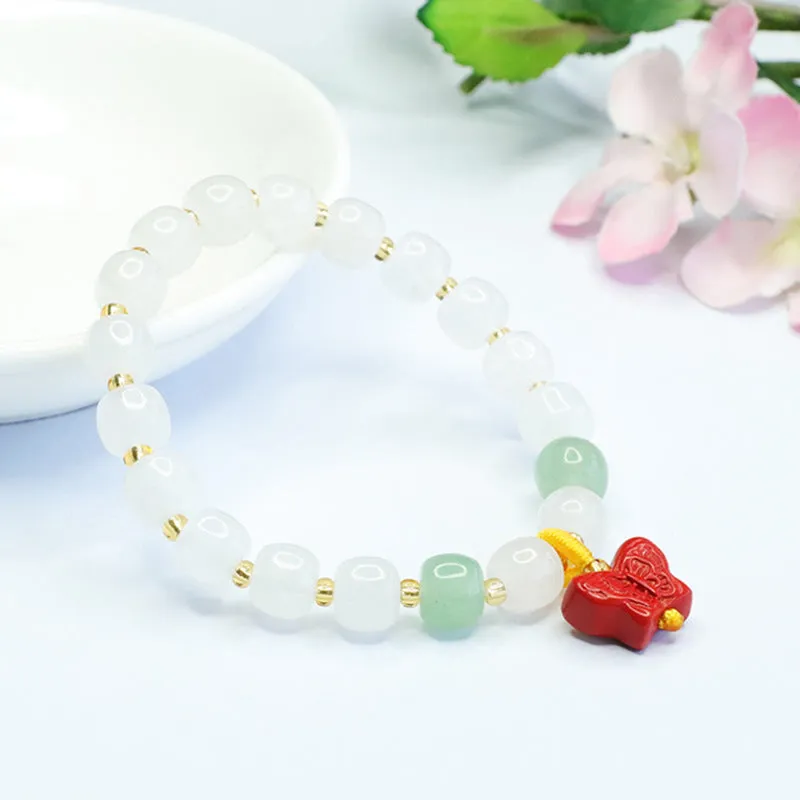 Butterfly Cinnabar and White Jade Bracelet