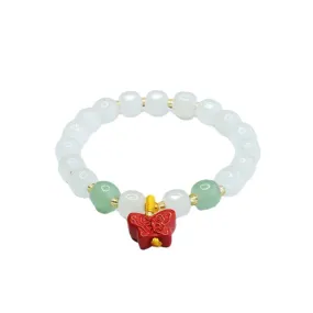 Butterfly Cinnabar and White Jade Bracelet