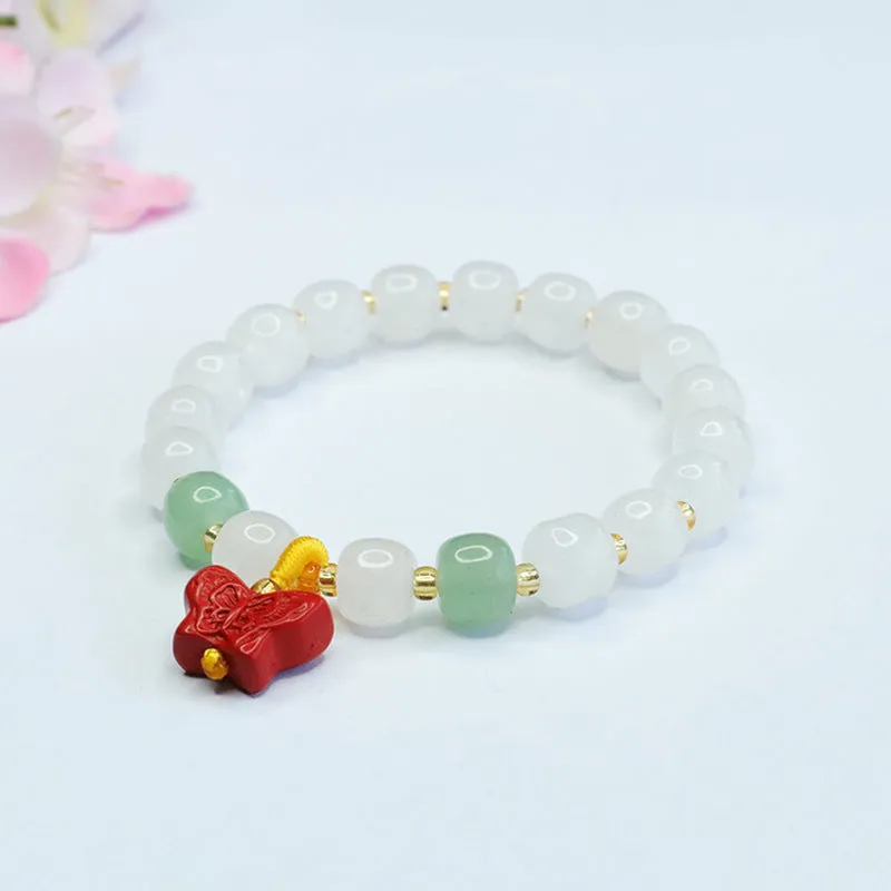 Butterfly Cinnabar and White Jade Bracelet