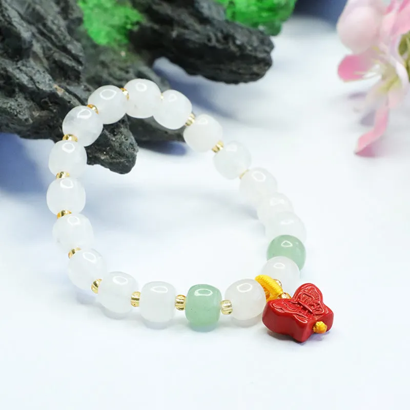 Butterfly Cinnabar and White Jade Bracelet