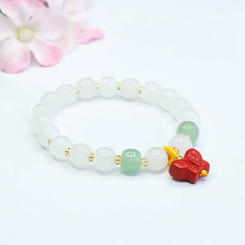 Butterfly Cinnabar and White Jade Bracelet