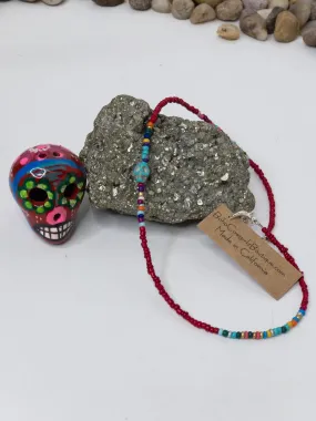 Calavera Red Serape Beaded Choker Necklace