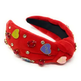 Candy Hearts Red Jeweled Knot Headband