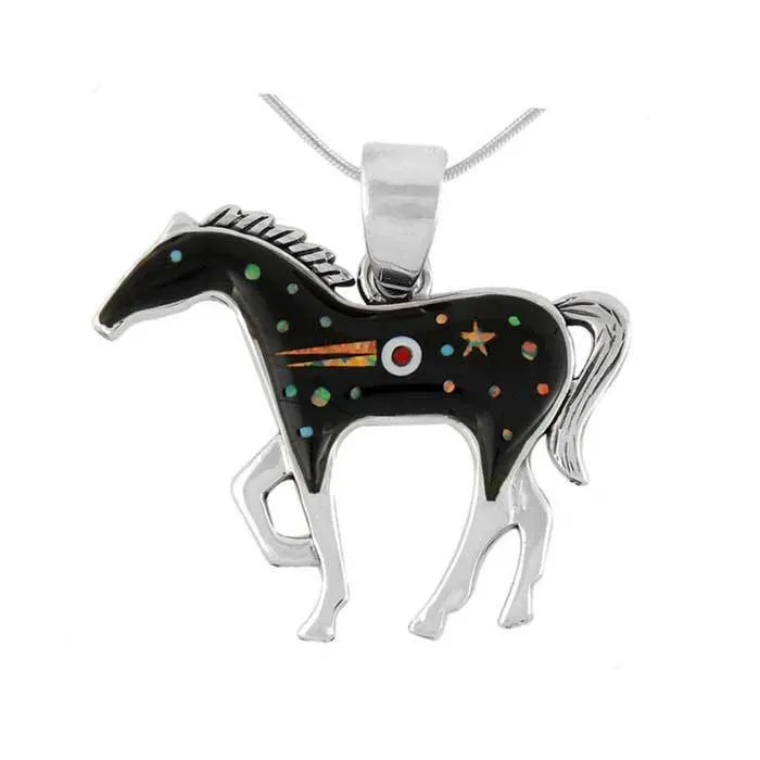 Celestial Inlay Horse Pendant Necklace