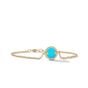 Center Station Chain Bracelet in 18K Yellow Gold with Turquoise and Pave Diamonds