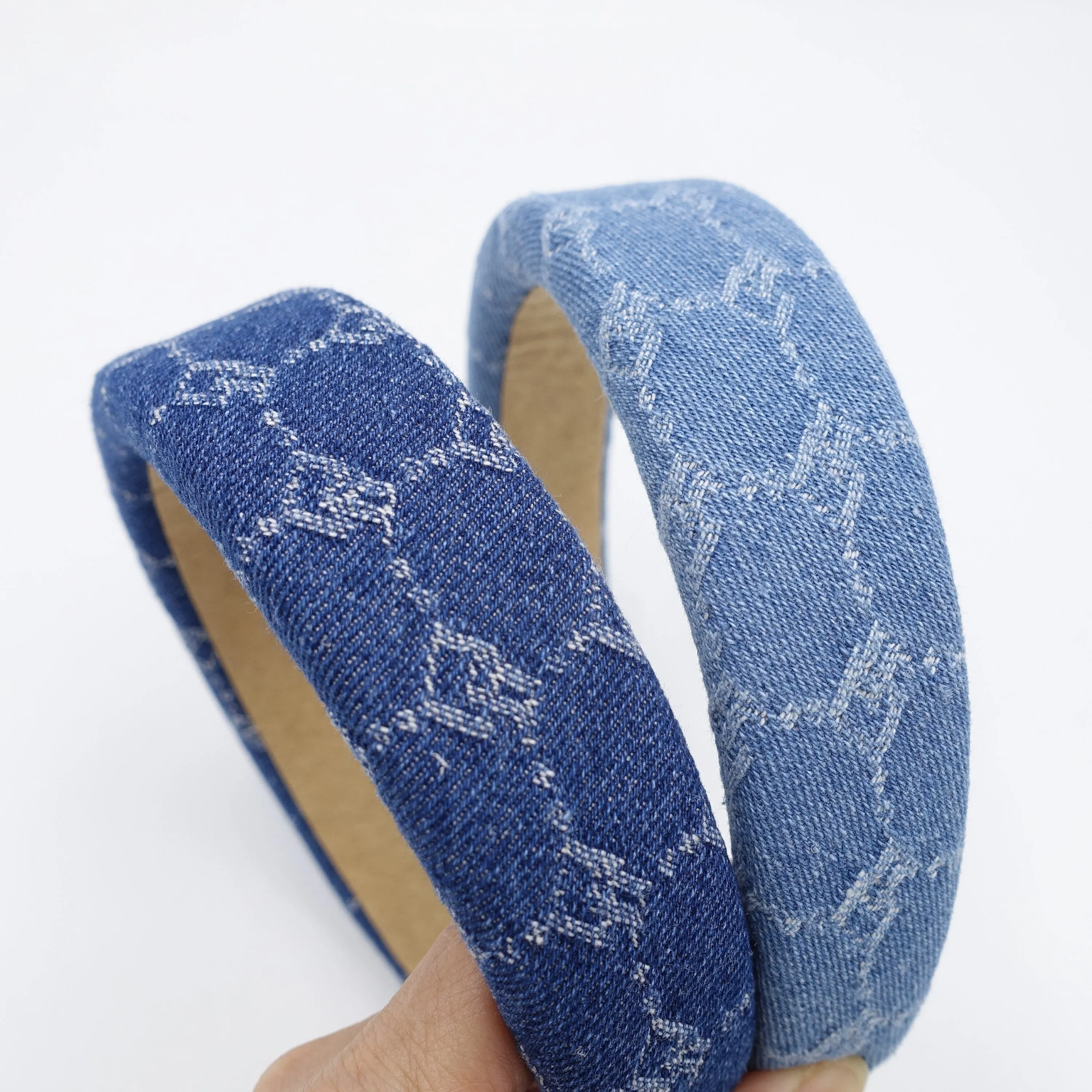 chain print denim padded headband casual cotton hairband for women