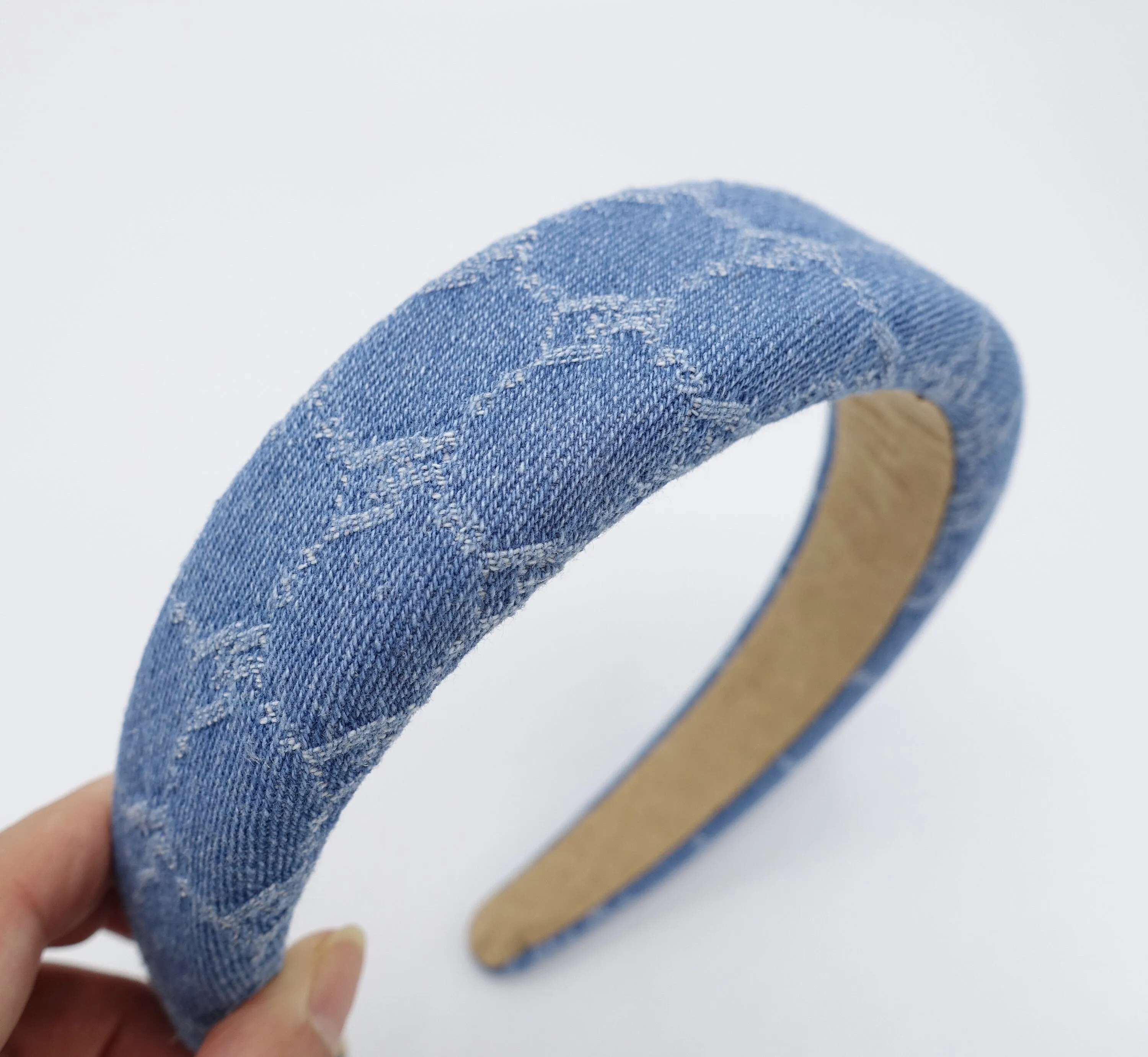 chain print denim padded headband casual cotton hairband for women