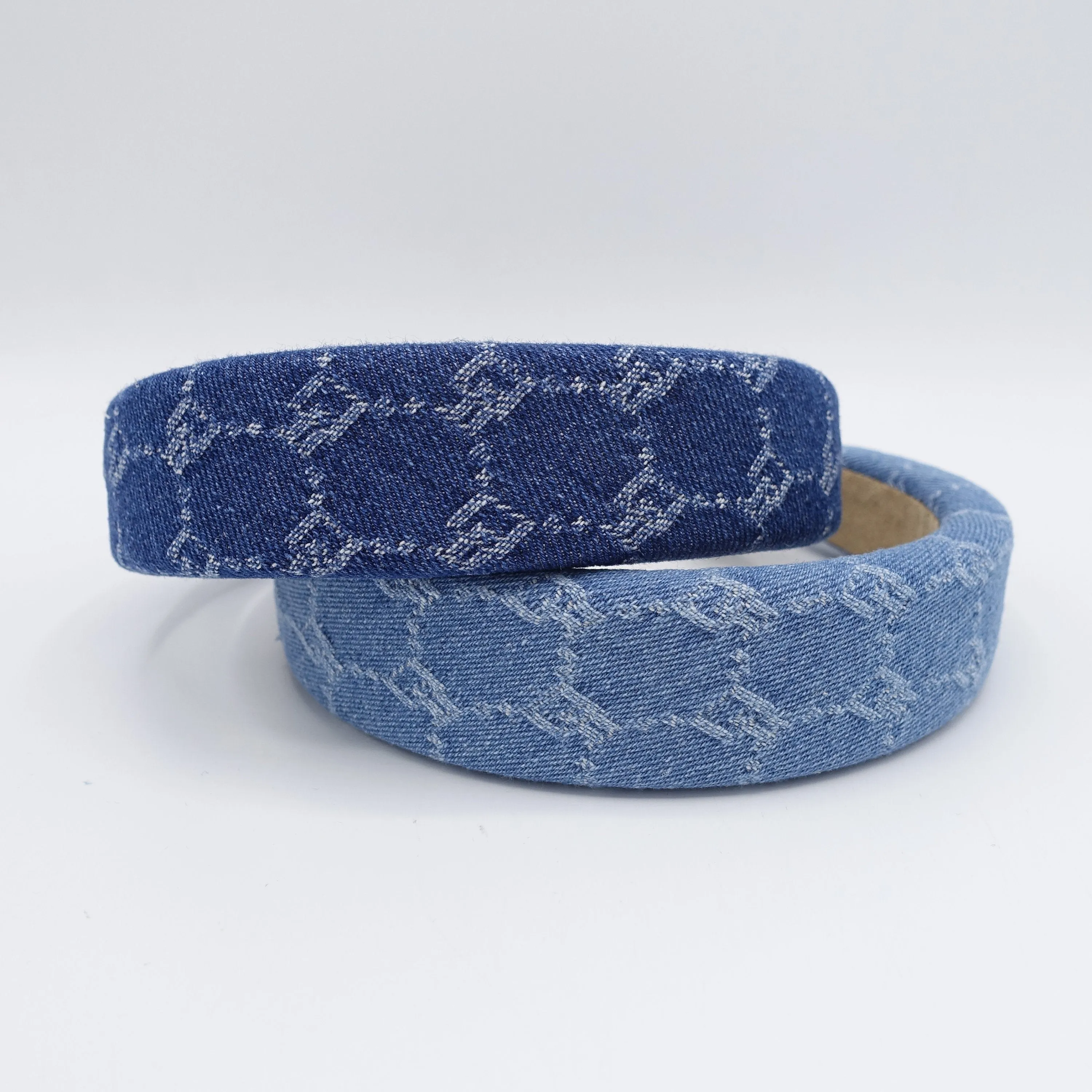 chain print denim padded headband casual cotton hairband for women