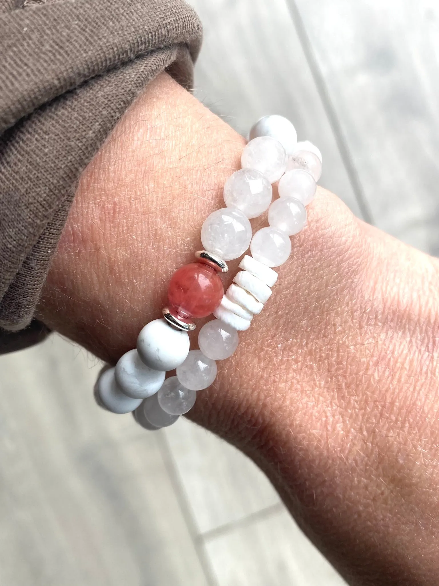 Cherry Quartz with Lava Stone and Clear Jade Diffuser Bracelet