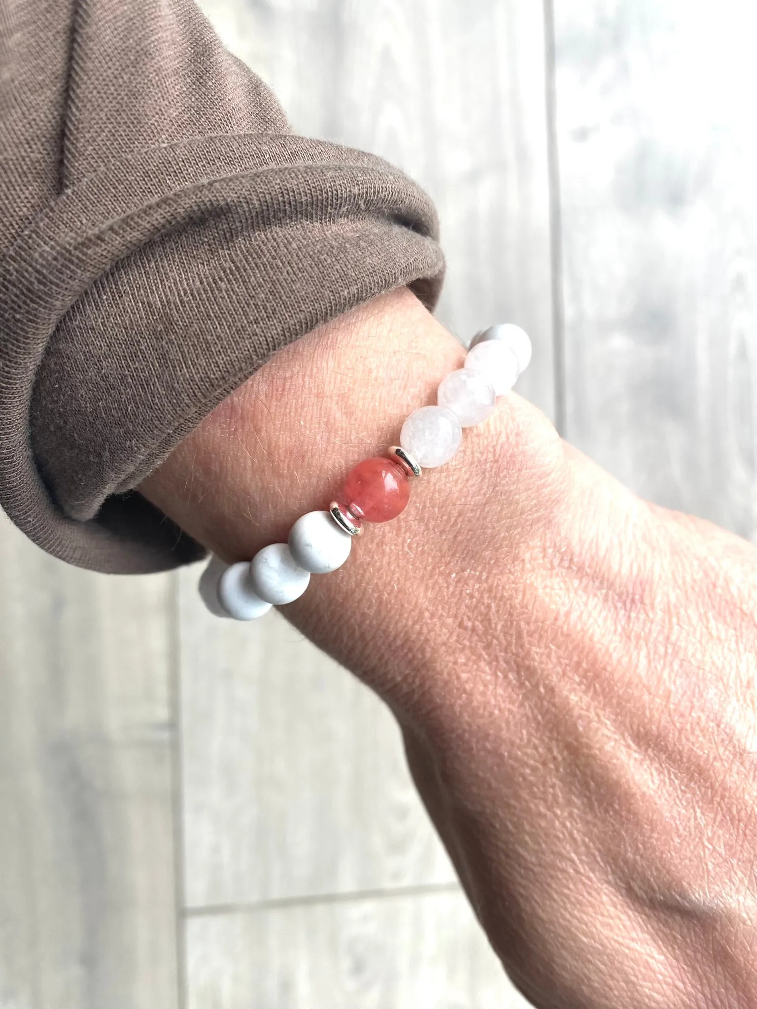 Cherry Quartz with Lava Stone and Clear Jade Diffuser Bracelet