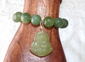 Chinese Jade Prayer Bead Bracelet with Buddha Charm