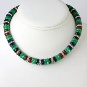 Chrysoprase, Onyx & Ruby Disk Choker with Rondelles