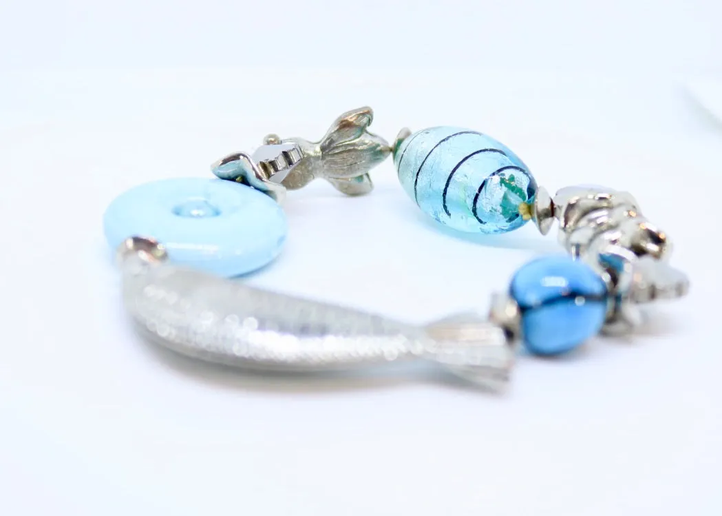 Chunky Fish Turquoise Bead Bracelet with Turquoise Stones - By Feathers Of Italy