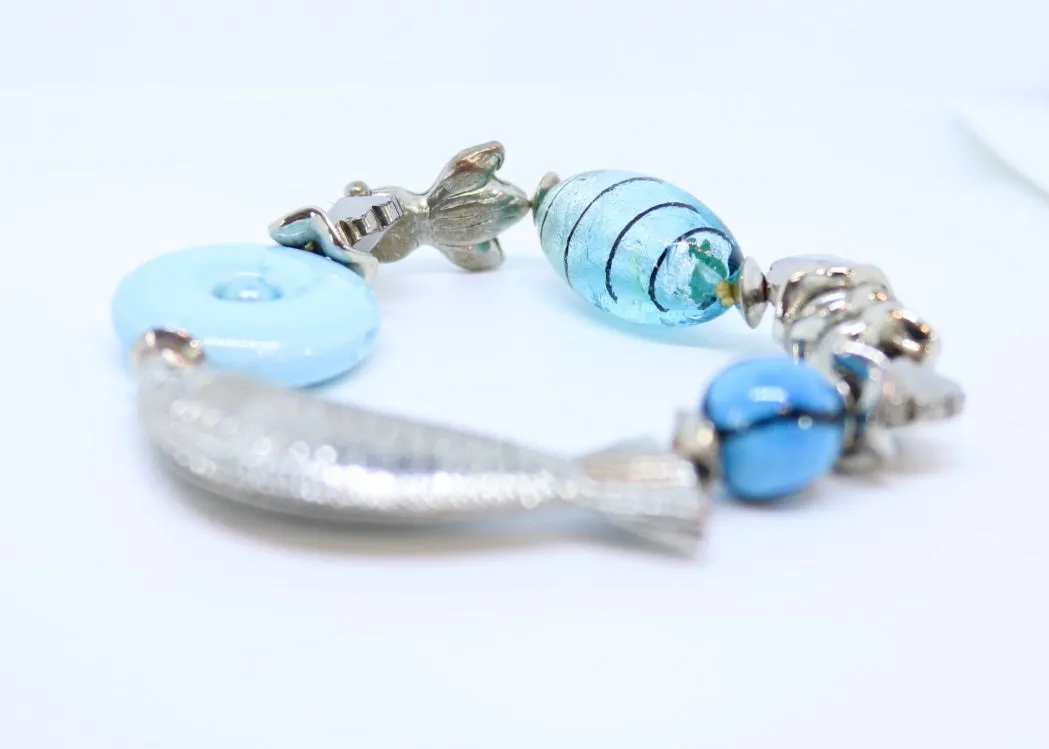 Chunky Fish Turquoise Bead Bracelet with Turquoise Stones - By Feathers Of Italy