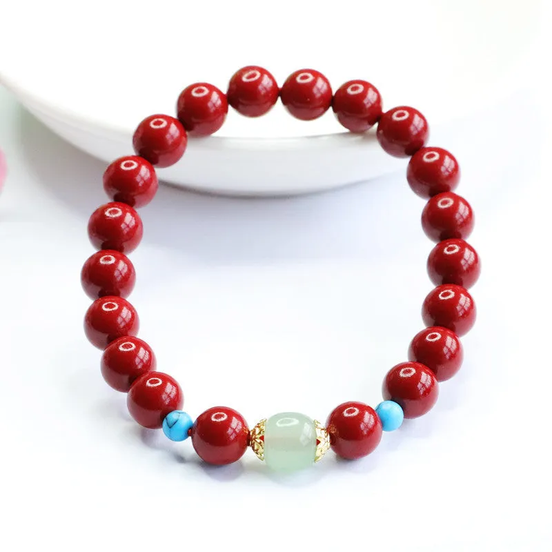 Cinnabar and Aventurine Jade Sterling Silver Bracelet