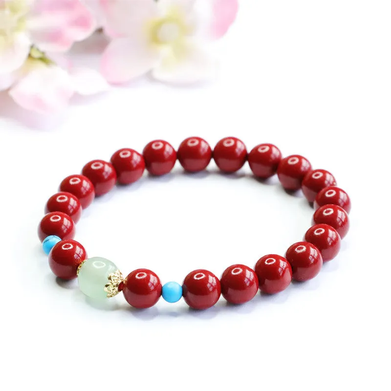 Cinnabar and Aventurine Jade Sterling Silver Bracelet