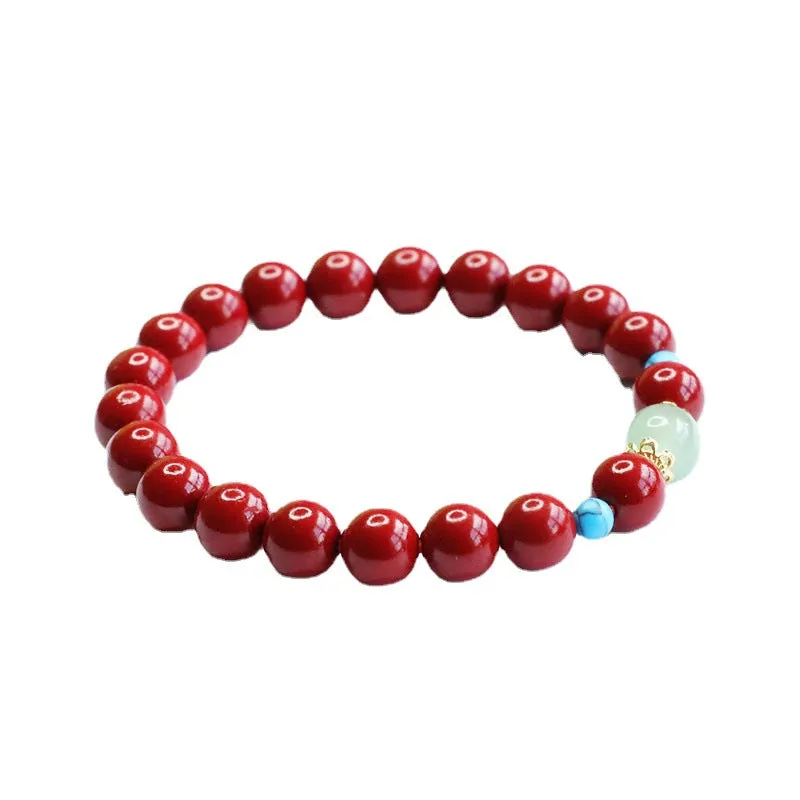 Cinnabar and Aventurine Jade Sterling Silver Bracelet