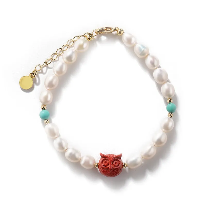 Cinnabar Female New Niche Owl Turquoise Freshwater Pearl Bracelet