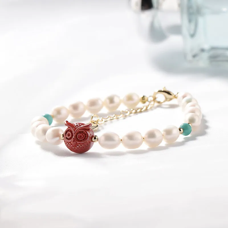 Cinnabar Female New Niche Owl Turquoise Freshwater Pearl Bracelet