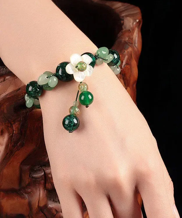 Classy Green Jade Green Agate Coloured Glaze Shell Flower Charm Bracelet ML0593