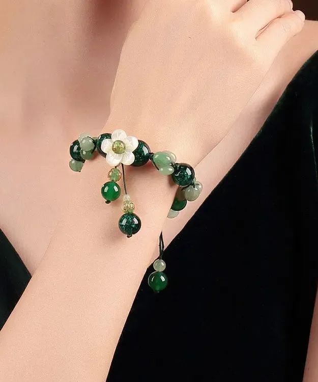 Classy Green Jade Green Agate Coloured Glaze Shell Flower Charm Bracelet ML0593