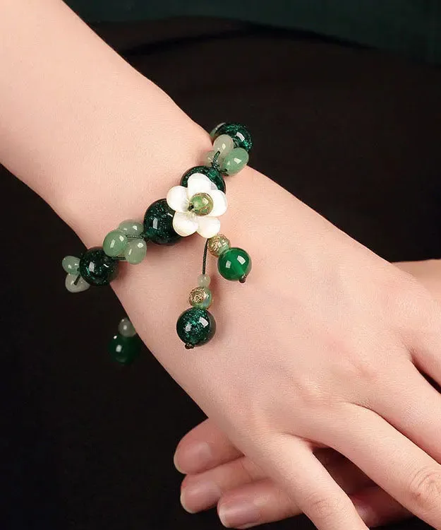 Classy Green Jade Green Agate Coloured Glaze Shell Flower Charm Bracelet ML0593