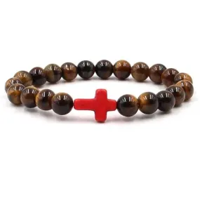 Cross Bead Bracelet <br> Tiger's Eye (Red)