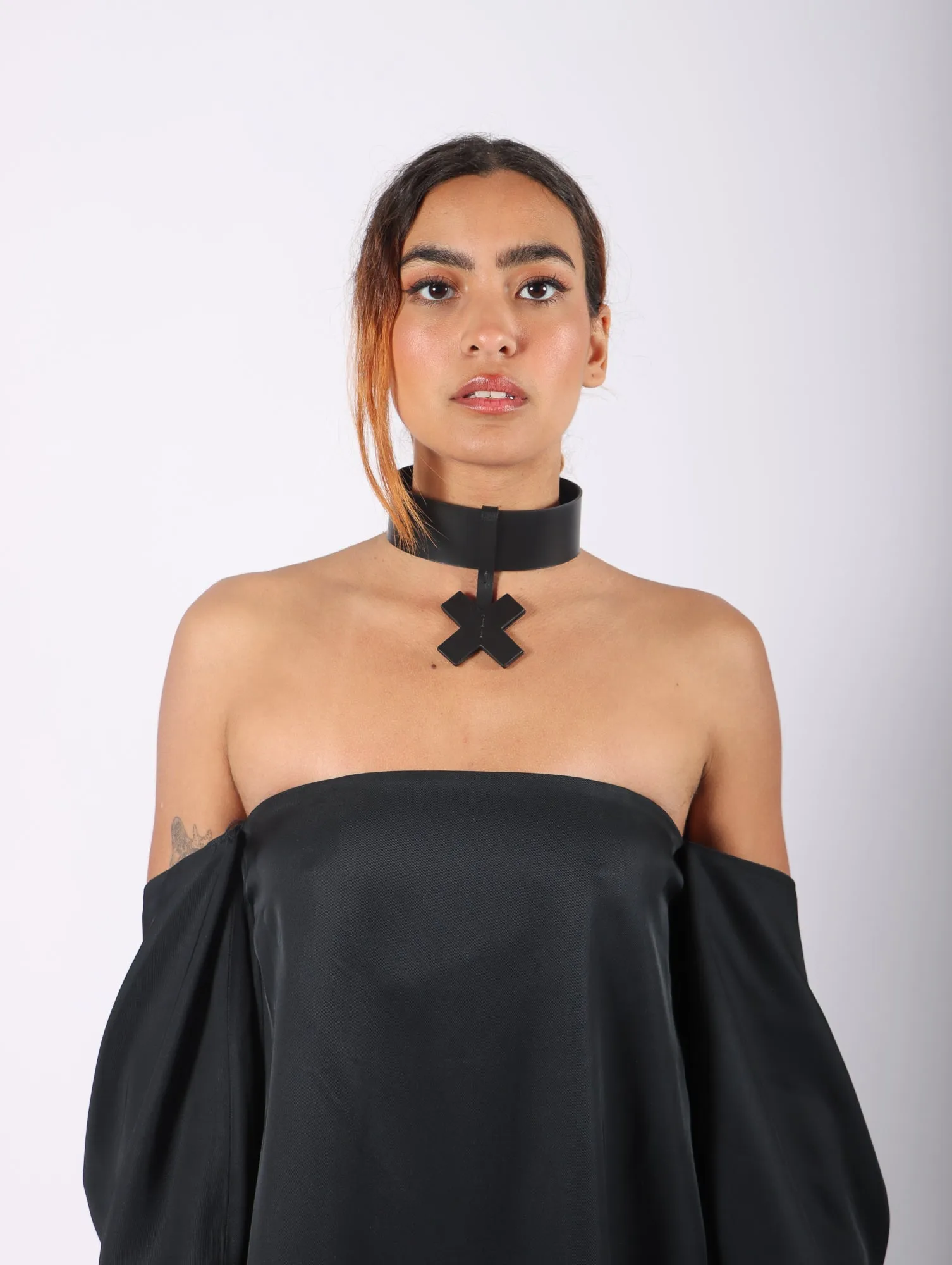 Cross X Short M Choker in Black by Aumorfia