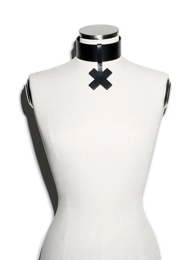 Cross X Short M Choker in Black by Aumorfia