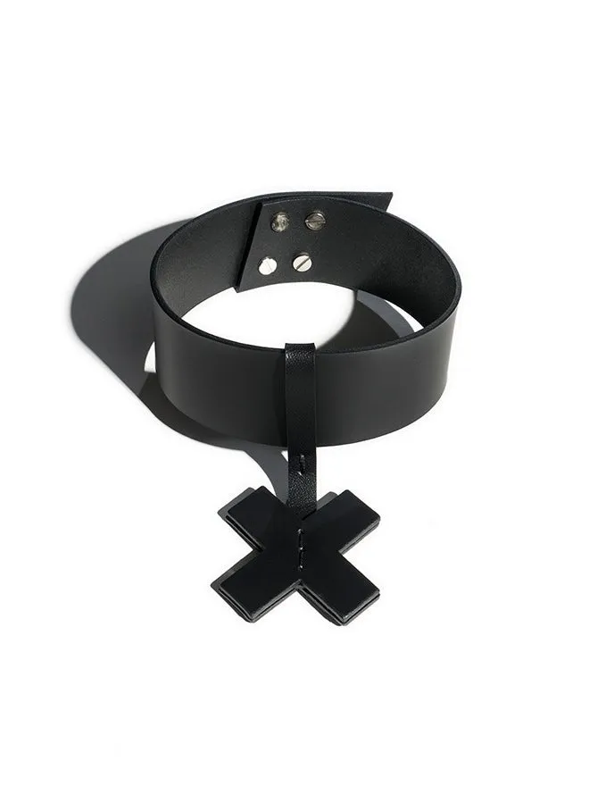 Cross X Short M Choker in Black by Aumorfia