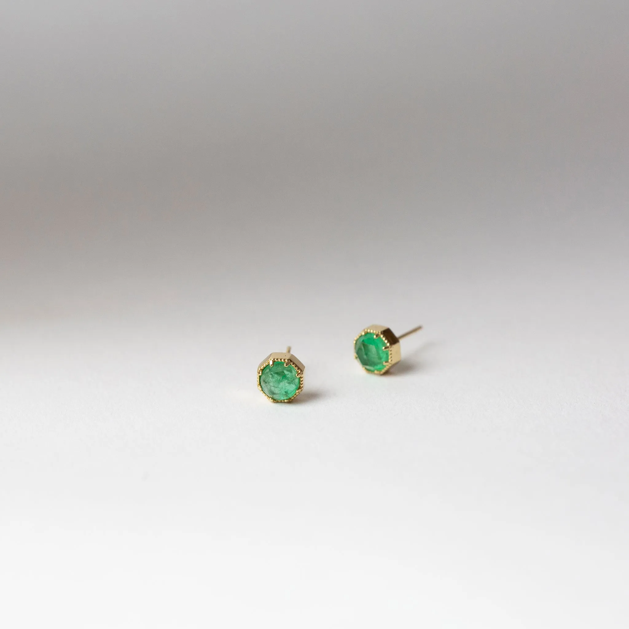 Crown Bezel Emerald Earrings