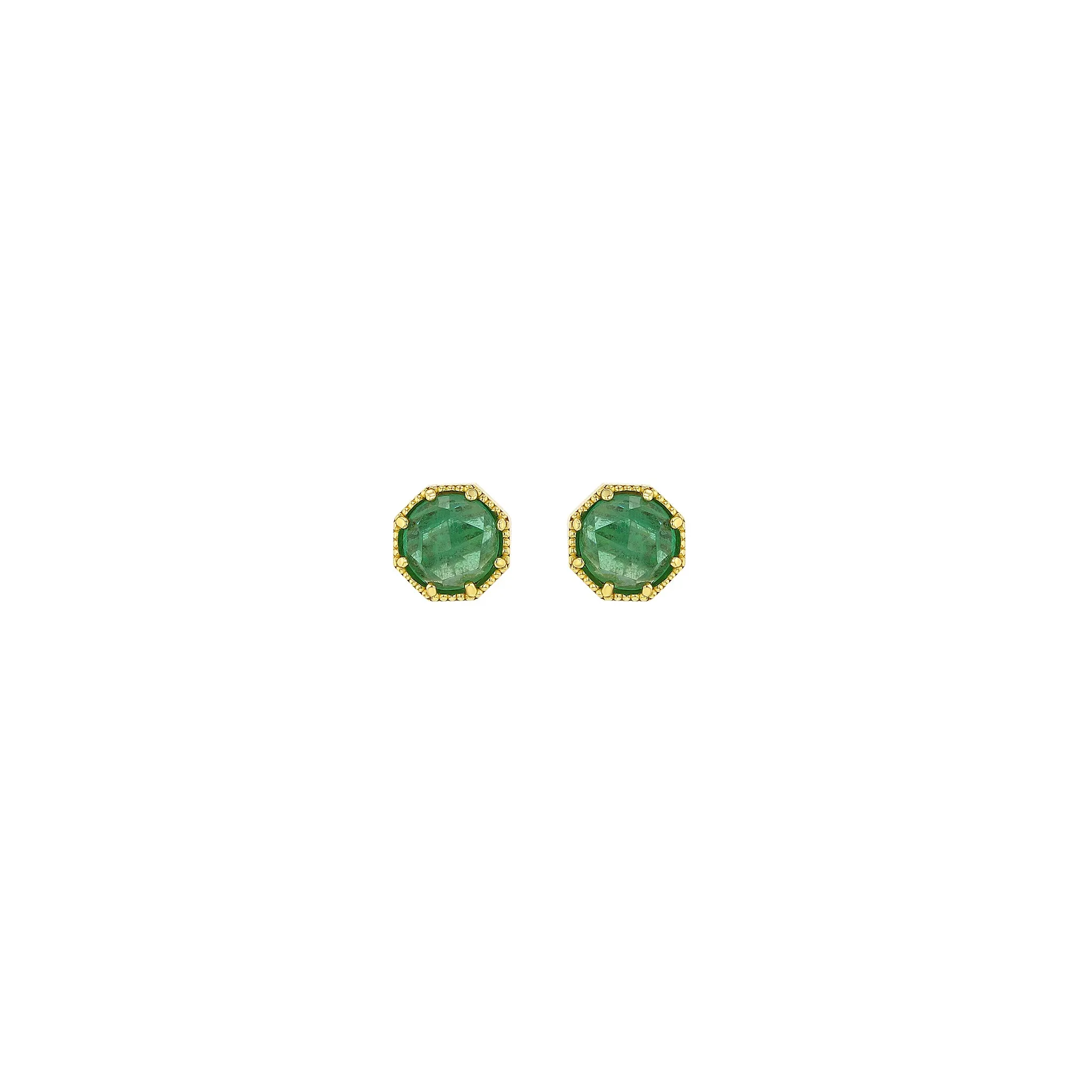 Crown Bezel Emerald Earrings