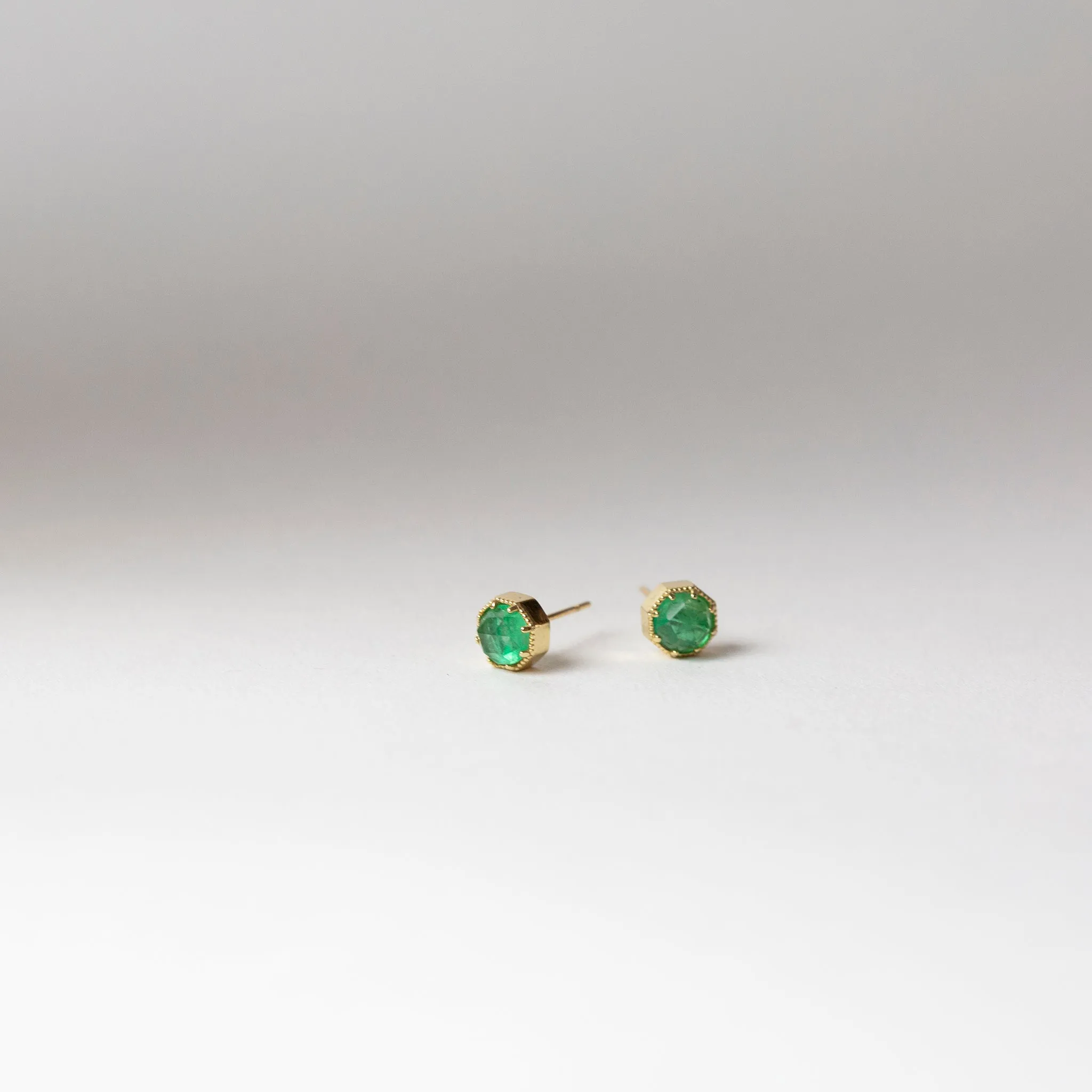 Crown Bezel Emerald Earrings