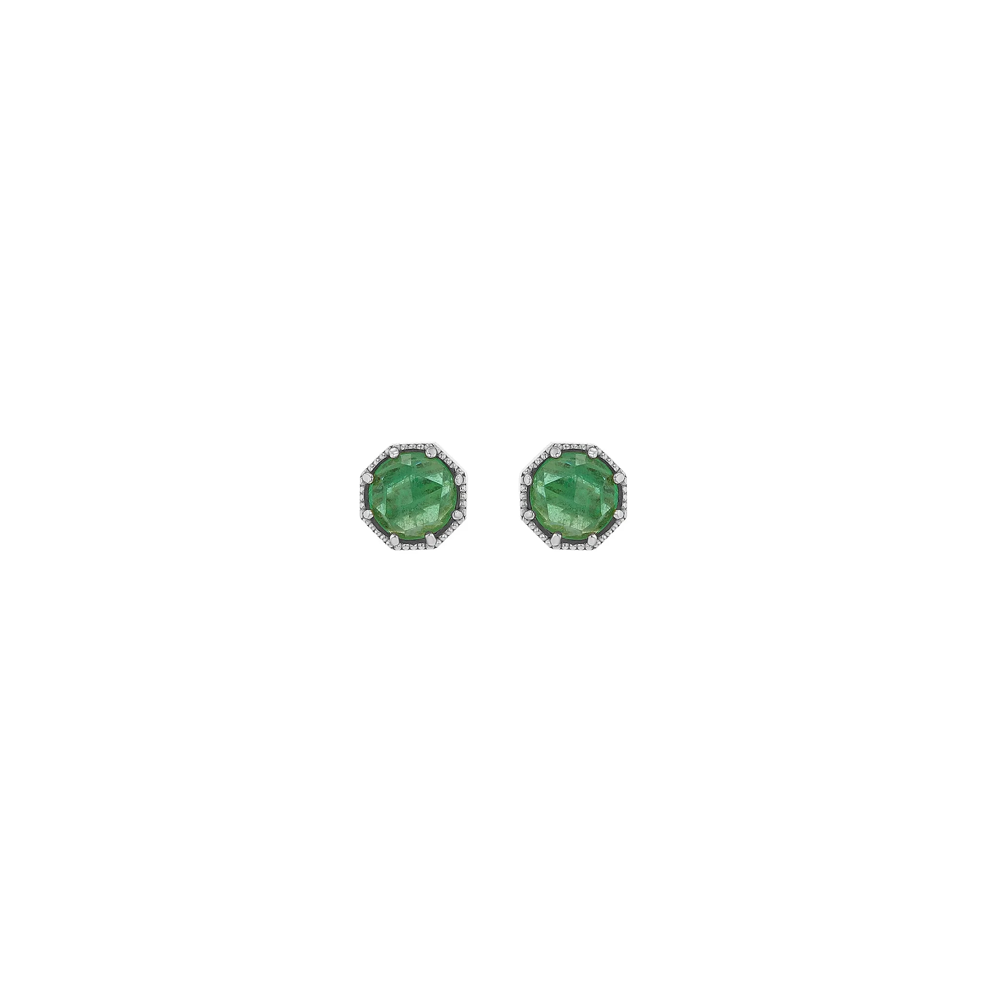 Crown Bezel Emerald Earrings