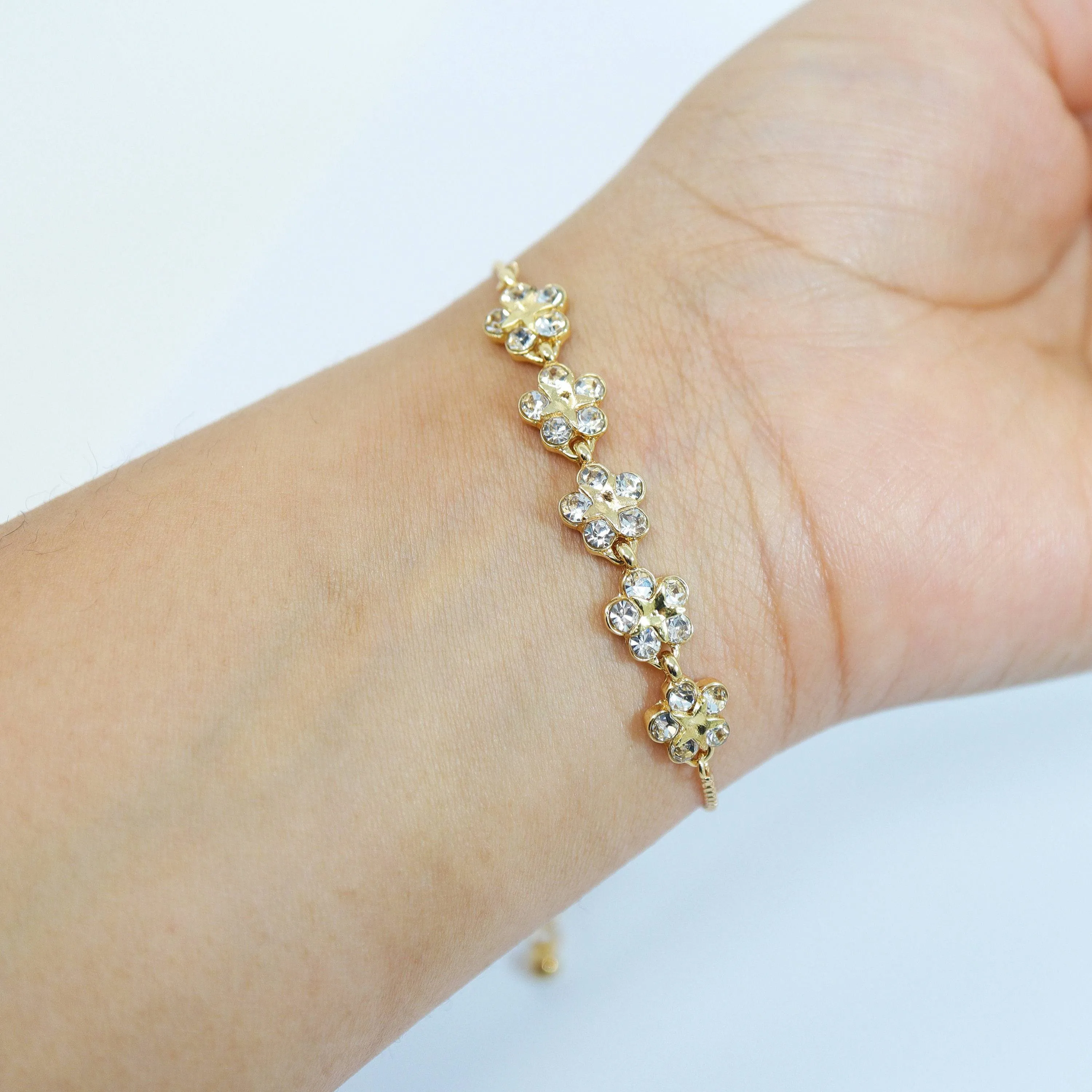 CZ Five Flower Crystal Bracelet, Diamond Bracelet, Bridal Jewelry, Bridesmaid Gift, Statement Bracelet.