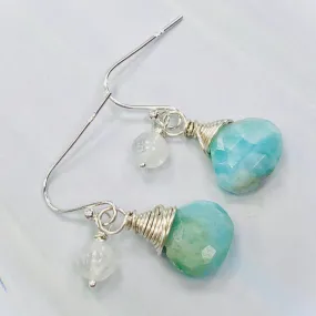 Dainty Handmade Moonstone and Larimar Earrings