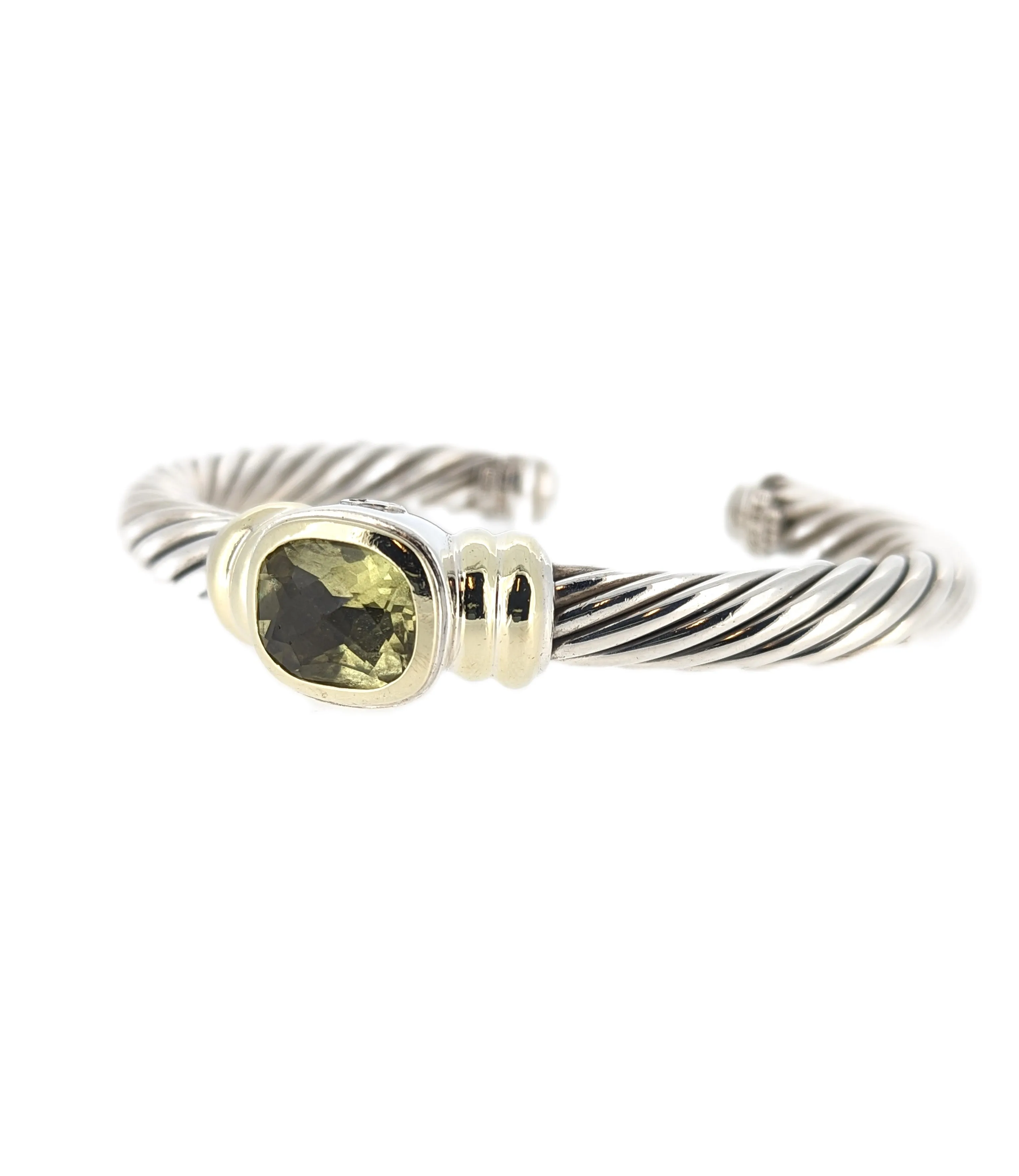 David Yurman Sterling Silver & 14K Yellow Gold Peridot Cable Cuff Bracelet