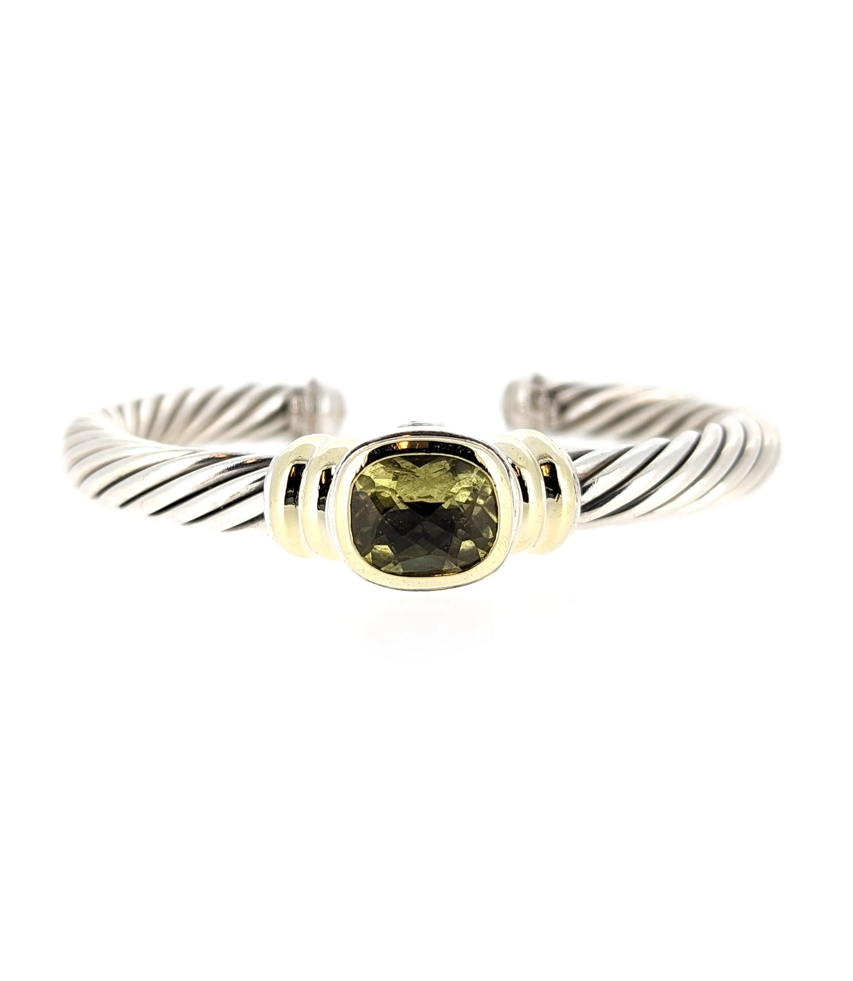 David Yurman Sterling Silver & 14K Yellow Gold Peridot Cable Cuff Bracelet