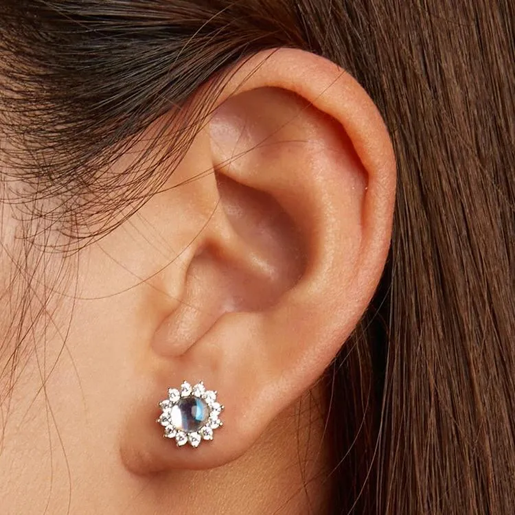 Dazzling Sunflower Moonstone Zircon Stud