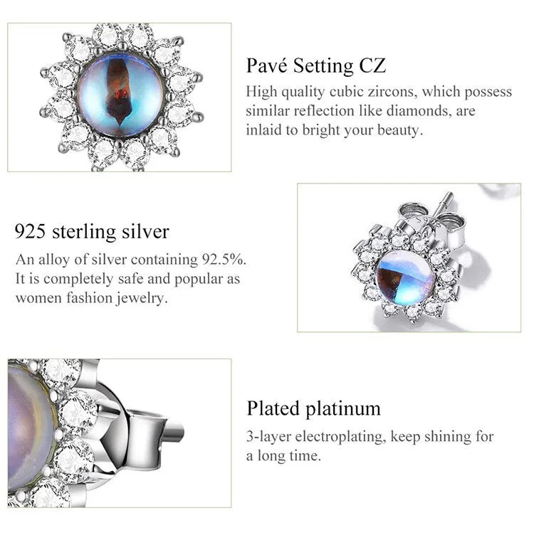 Dazzling Sunflower Moonstone Zircon Stud