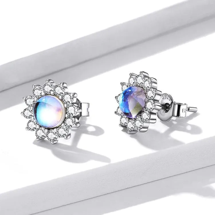 Dazzling Sunflower Moonstone Zircon Stud