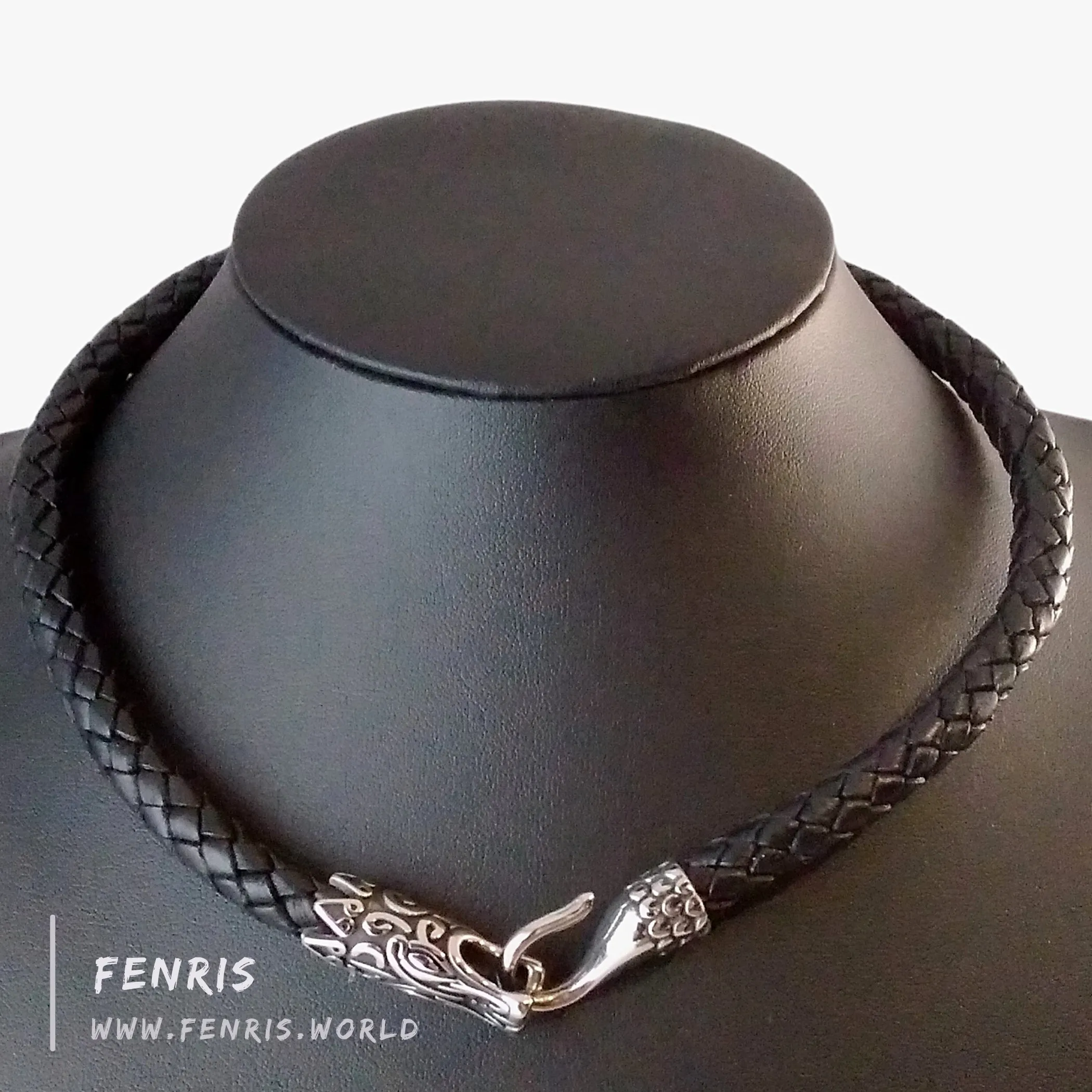 Dragon Choker Necklace Silver Black Leather