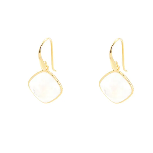 Earrings - Diamond Shape Moonstone & Gold Plated Sterling Silver