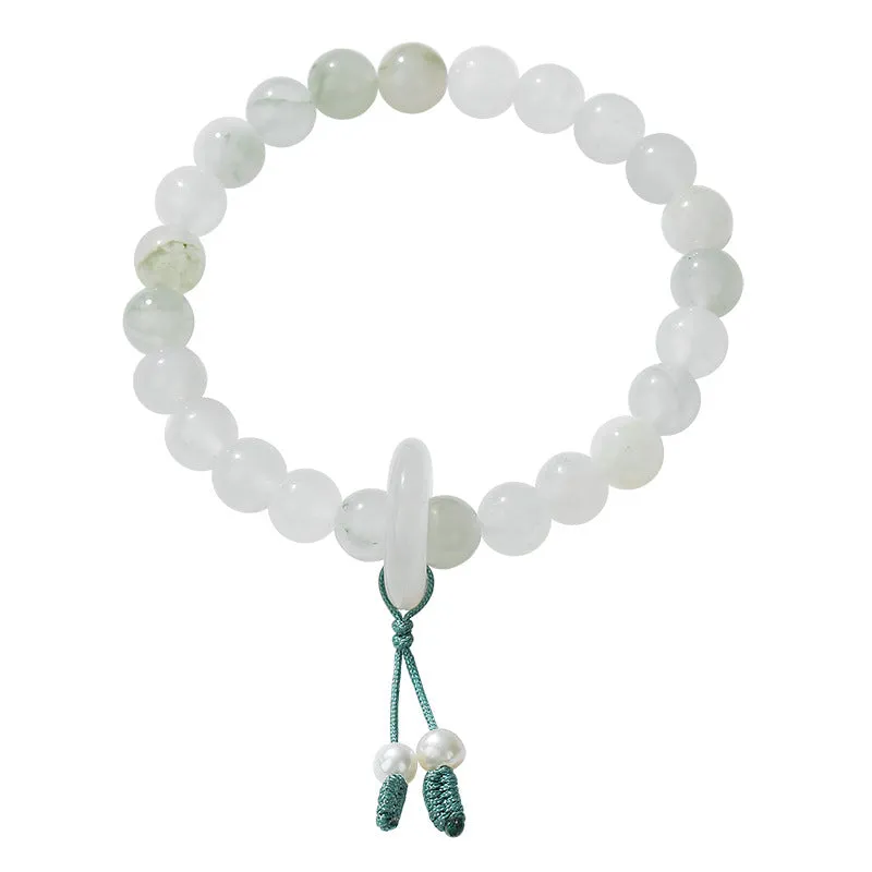 Elegant Green and White Beads Jade Bracelet for Women