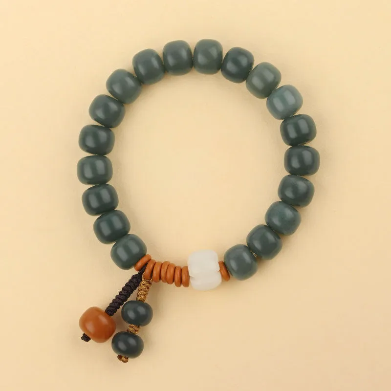 Elegant Natural White Jade Bodhi Root Bracelet with Weathering Bucket Bead Bodhi Zi for Women