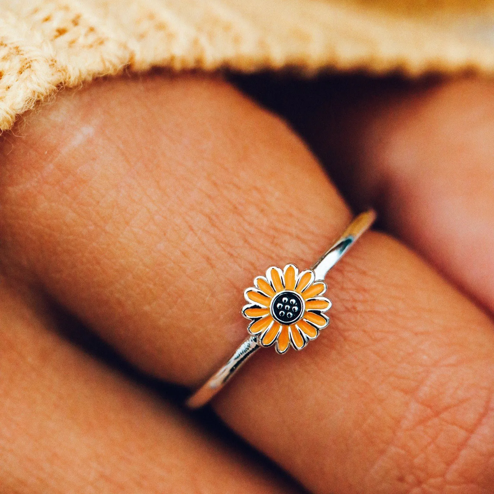 Enamel Sunflower Ring