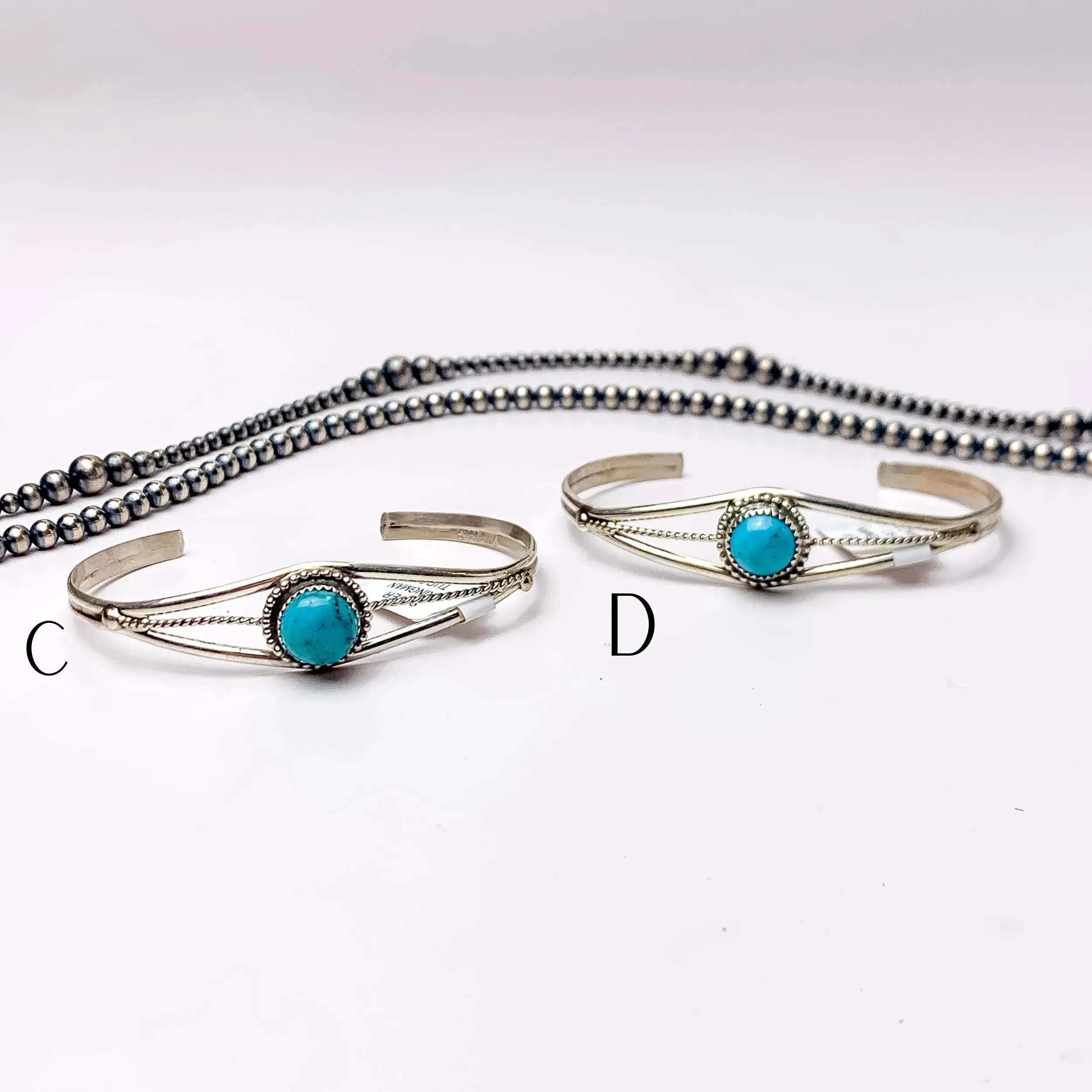 Esther White | Navajo Handmade Detailed Sterling Silver Cuff with Center Turquoise Stone