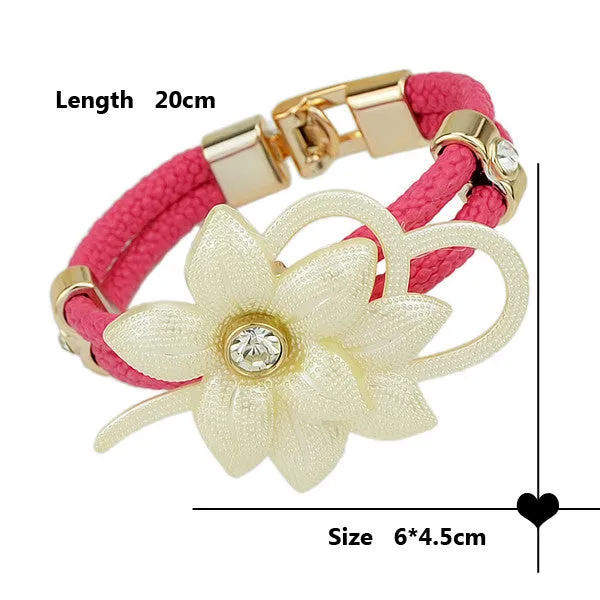 Ethnic Jewelry Colorful Pulseras PU Leather And Rhinestone Flowers Bracelets for Women Female Summer Style Bangles